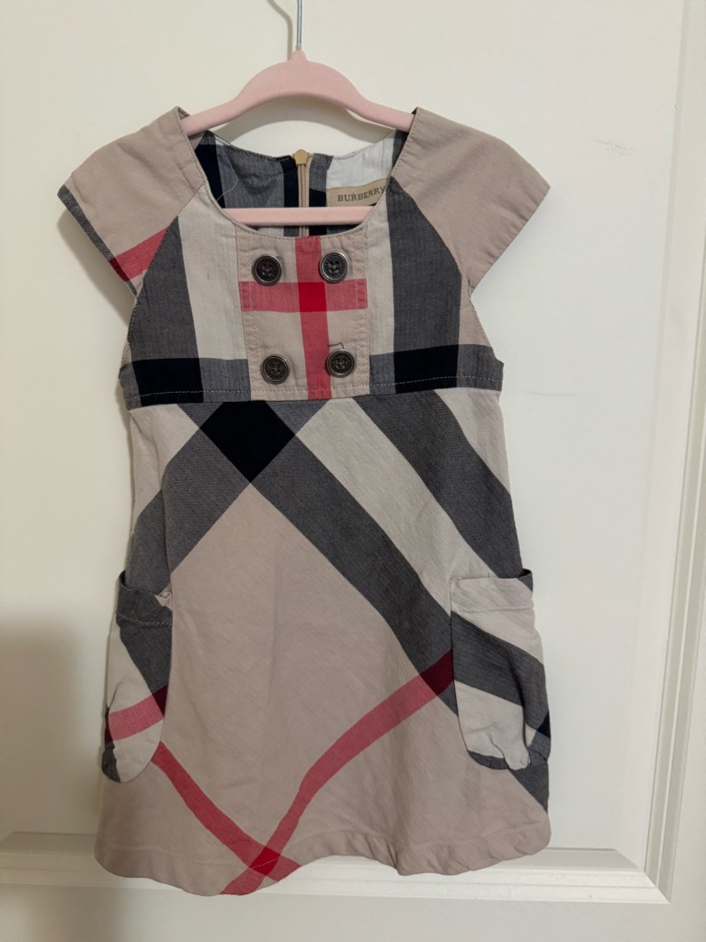 Burberry Girls' Nova Check Plaid Dress with Button Detail